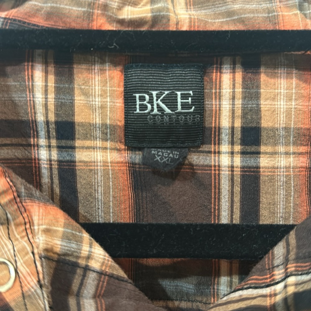 BKE Contour Men’s Plaid/Brown/Orange Button Down Shirt, Size XXL - Picture 2 of 4